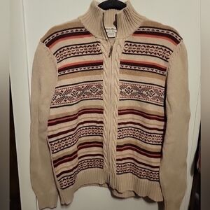 Vintage Eddie Bauer Sweater Women's XL Cardigan Zip 100% Cotton Fair Isle